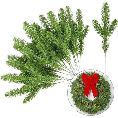 Aiguilles De Pin Artificielles - 20 Branches Par Lot - Pour Décoration De Noël Et Accessoires De Photographie - En Plastique - Vert (1/4)
