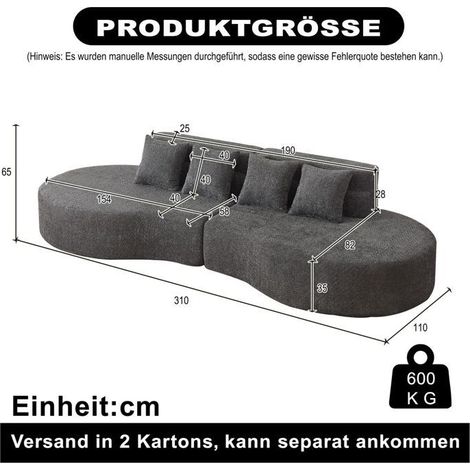 Canapé modulable - SOGEU - 2 pièces 310 cm - Mousse mémoire haute densité - Housse amovible lavable (1/4)