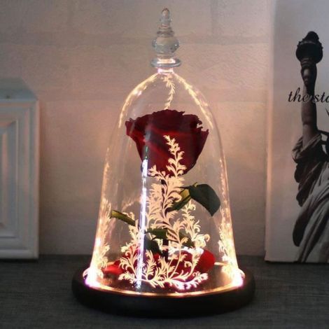 Rose éternelle - La Belle et la Bête - Rouge - Dôme en verre borosilicate - Lumières LED - Décoratif