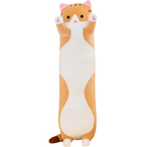 1 oreiller long en peluche chat, forme de poupée géante, avec pince à jambes, pour détente et sommeil, idéal adolescents et adultes (1/5)