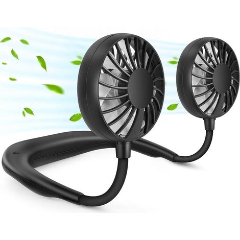 Ventilatore portatile da collo, a mani libere, ricaricabile tramite USB (3 velocità regolabili), nero (1/4)