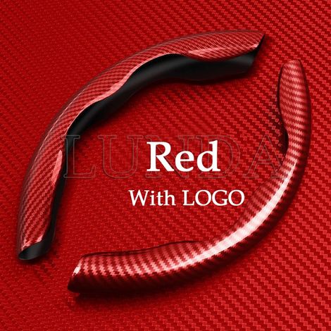 (Rouge pour Audi) 1 paire de housses de volant de voiture 38 cm antidérapantes en fibre de carbone, compatibles avec Audi A1 A3 A4 A5 A6 A7 A8 Q3 Q5 Q7 Q8 TT (1/5)