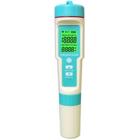 7-in-1-Wasserqualitätsmessgerät: Restchlor, pH-Wert, elektrische Leitfähigkeit, TDS, Salzgehalt, Redoxpotenzial, Temperatur (1/4)