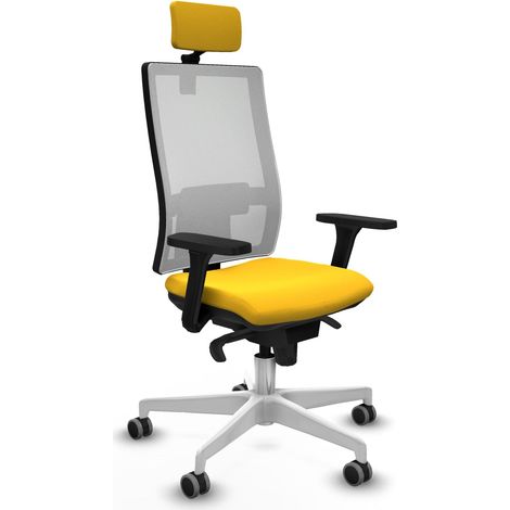Pouf Synchro rete bianca rete gialla braccioli in similpelle 3D base bianca testata 2D ruote gommate 65 mm