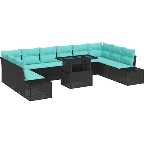 Garden Sofa Set 11 pcs Black and Blue Poly Rattan vidaXL (1/5)