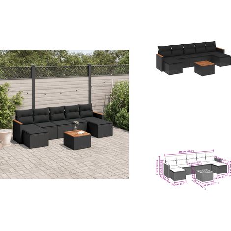 8-tlg. Garten-Sofagarnitur mit Kissen Schwarz Poly Rattan - Gartenmöbel Set - Gartensorte - Outdoor Möbel - Lounge Sofa - Esstisch (1/3)