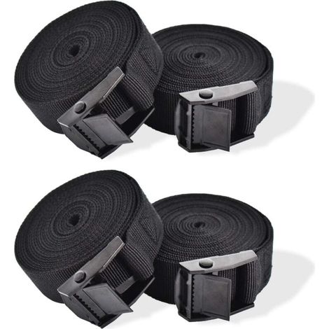 Sangle d'Arrimage, 4 Pièces Sangle de Serrage à Cliquet Sangles de Verrouillage Sangle avec Boucle de Serrage Sangle de Fixation pour Moto Voiture, Porte Vélo Bagages 2,5 cm x 1 m (1/4)