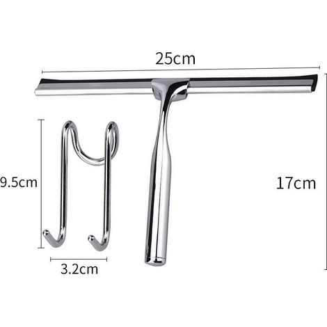 Raclette de Douche Vitre en Acier Inox, Douche Essuie-Glace 25cm avec Crochet sans Perçage et, Raclette Pour Salle De Bain,Miroir,Nettoyage en Verre,Carrelage (1/4)