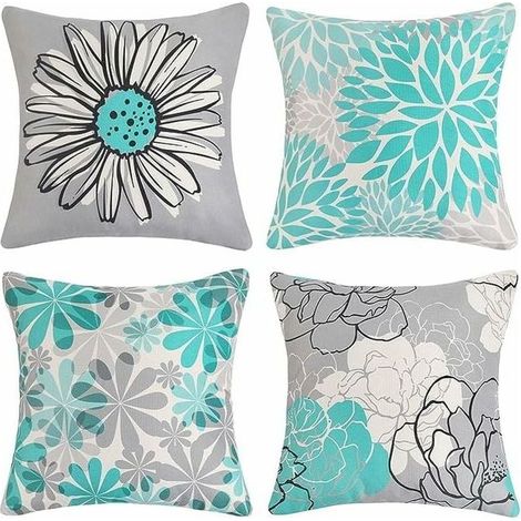 Set of 4 Waterproof Outdoor Cushion Covers Sunflower Linen Throw Pillow Covers for Patio Garden Living Room Bedroom (45 x 45 cm, Green) (1/5)
