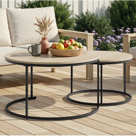 Runde ineinander schiebbare Couchtische 80x80x45 cm Natur, 2er-Set, Holzoptik MEUBLIV (1/5)