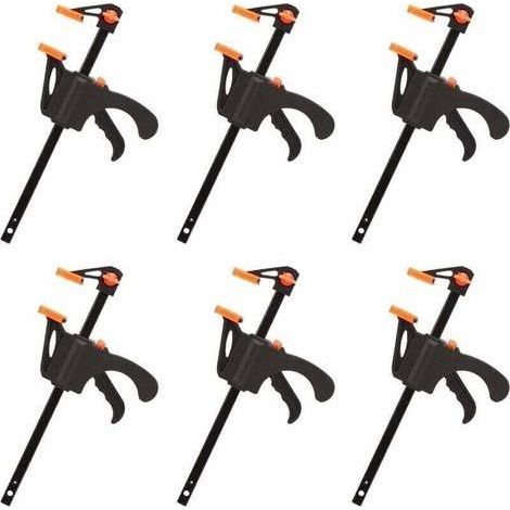 Déstockage Lot de 6 Serre-joints en Forme de F, Serre Joint avec Serrage Rapide et Facile, Outils à Main pour Menuiserie, Porte en Bois(4pouces),de (1/5)