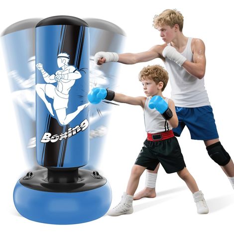 Sac de Frappe 160cm Gonflable pour Enfants avec Gants de Sac de Boxe Enfants pour la Pratique du MMA, du Karaté, du Taekwondo et pour soulager l'énergie (1/5)