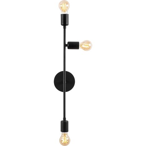Aplique de pared resalte derecho, metal , negro, 15x15x65, casquillo 3 x E 27 Max 40 W