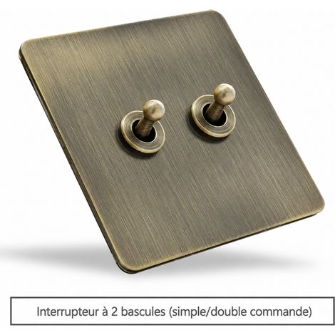 Interrupteur mural rétro type 86 86x86mm 2 touches simple ou va-et-vient universel panneau acier inoxydable bronze brossé pour intérieur – 9,5 × 9,5 × 4,8 cm – Livraison gratuite