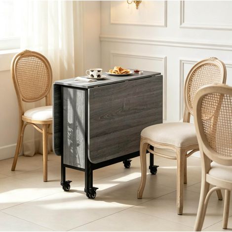 Mesa de comedor plegable gris con ruedas con freno, tablero extensible, estante de almacenamiento, para 6 personas (1/5)