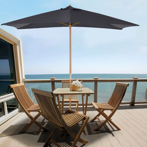 Parasol rectangulaire droit, grand parasol de jardin, dimensions 3 m (L) x 2 m (l) x 2,5 m (H), gris foncé (1/5)