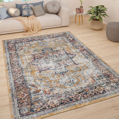 Paco Home Teppich Wohnzimmer Kurzflor Vintage Pastell Modernes Orientalisches Muster 80x150 cm, Gelb 3