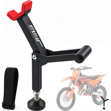 Relaxdays Cavalletto moto, regolabile 35-41 cm, pieghevole, base autoregolante, sollevatore, nero/rosso (1/5)