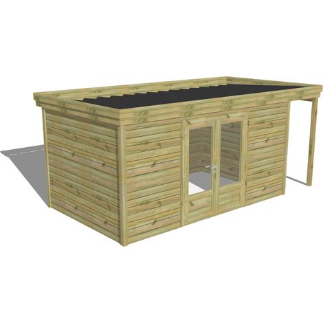 Abri Français – Abri de jardin bois traité autoclave 28mm – Dimensions 5,34x2,64m – Bac acier laqué gris – Installation facile et rapide (1/5)