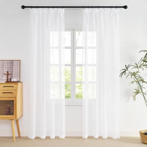 Rideaux Voilages Blanc Lot de 2, 140x225cm (Largeur x Hauteur) Galon Fronceur, Semi-Transparent Lumineux pour Porte Salon Chambre Maison, Décoration Fenêtre (1/5)