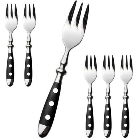 Fourchette À Dessert - Inox 18/0 - Poignée Marron - Pour Table Maison - Lot De 6 Pièces (1/5)