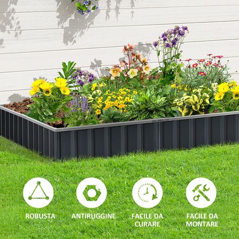 Lot de 2 bacs de jardin surélevés en acier galvanisé gris foncé, modulables, sans fond, 258x90x30 cm (1/5)