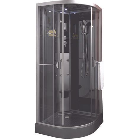 ONDEE ZEN - Cabine de douche hydromassante et radio NED - Sans silicone - 1/4C 90cm - Gris (1/6)