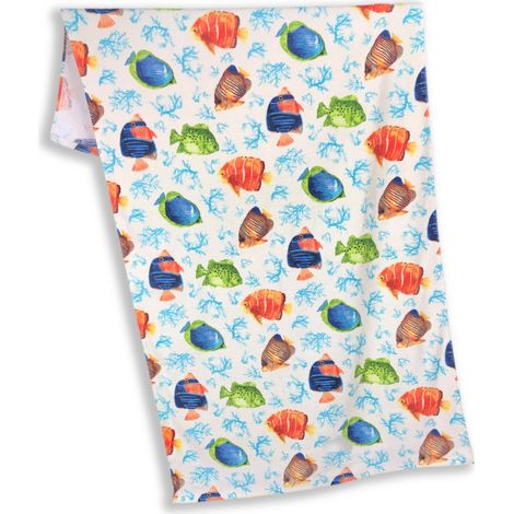 SERVIETTE DE PLAGE IMPRIMÉE EN ÉPONGE GRANDE TAILLE 86 x 160 CM PETITS POISSONS COLORÉS