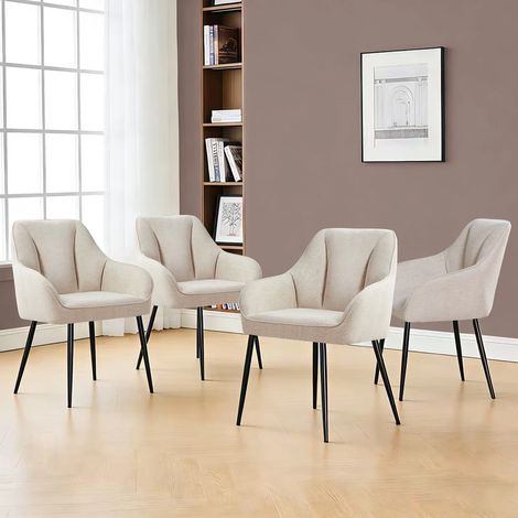 JYMTOM Set di 4 Sedie da Pranzo, Sedia da sala da pranzo in tessuto di fibra di basalto, struttura metallica stabile, Carico Max. 120 kg, per Soggiorno, Camera, Ufficio - Beige (1/5)