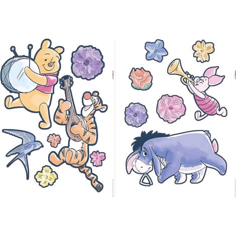 sticker mural Winnie l'ourson rose, violet et jaune  - Disney