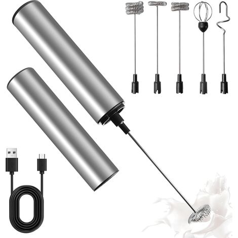 Mousseur à lait électrique rechargeable - Mousseur à lait portable en acier inoxydable avec 3 vitesses - Mousseur à lait USB pour matcha, chocolat chaud, cappuccino (1/5)