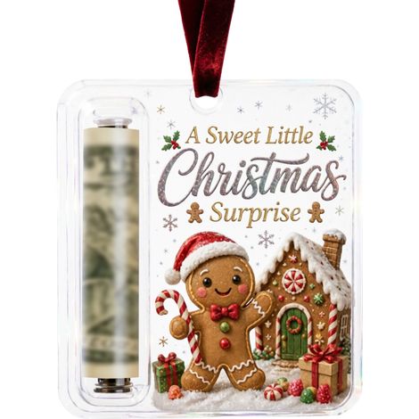 Porte-monnaie suspendu en acrylique pour Noël, motif de vœux imprimé, étiquette de rangement pour billets roulés, décoration pour sapin de Noël (1/5)