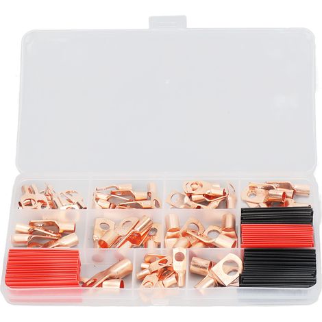 Kit 120 pièces de cosses à souder en cuivre avec gaine thermorétractable haute température, jeu de connecteurs à anneau résistants à la chaleur (1/5)