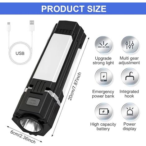 Lampe Camping Rechargeable, Lanterne LED, étanche IPX4, de Poche pour Le Camping, La Randonnée, La Pêche et Les Pannes de Courant (1/4)