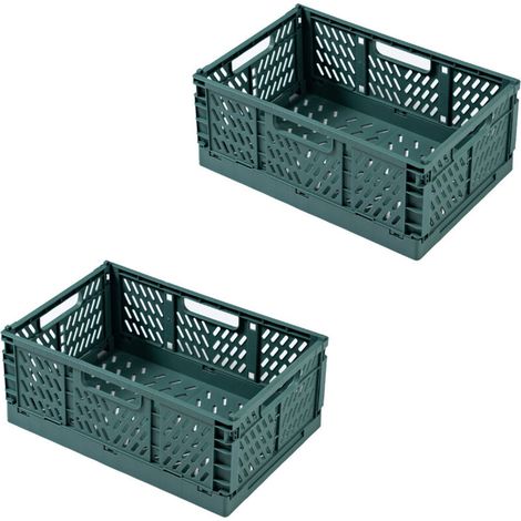 Lot de 2 paniers de rangement pliables pour bureau, vert foncé, format compact (1/4)