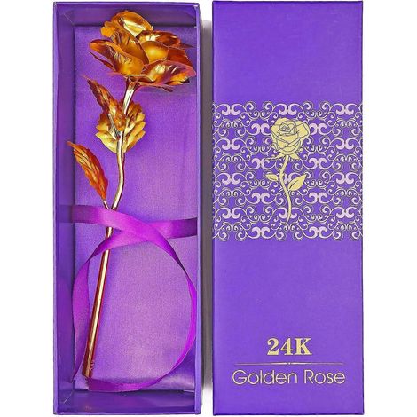 (Or) - Rose en or 24 carats, véritable rose à longue tige trempée dans l'or, avec coffret cadeau, cadeau idéal pour la Saint-Valentin et la fête des mères (Or) (1/5)