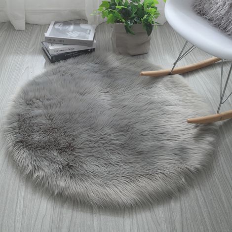 Tapis rond gris, tapis de chambre doux, tapis à poils épais, tapis rond pelucheux, lavable en machine. (1/5)
