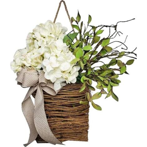 Ghirlanda di cesti appesi con fiori di campo e messaggio di benvenuto per la decorazione dell'ingresso di Pasqua (1/4)