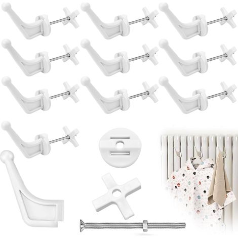 Lot de 10 crochets ronds pour radiateurs, crochets à vis en ABS pour radiateurs, rail de serviettes pour radiateurs, supports de radiateur pour salle de bain, cuisine (blanc) (1/5)
