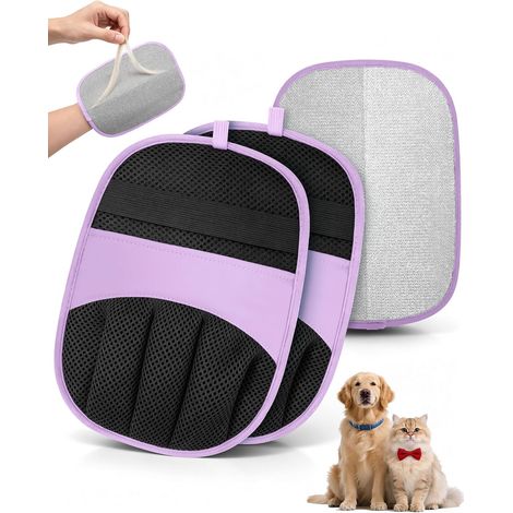 Lot de 2 Gant Anti Poils Animaux (Violet)Gant Électrostatique à Paume Antistatique pour Chats & Chiens,Taille Universelle,Réutilisable Gant Ramasse Poils Canapé,Tapis,Siège Auto,Vêtement (1/5)