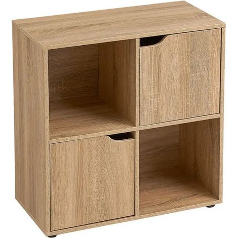 Étagère basse en bois MDF 4 casiers 2 portes – Dimensions 60x29.5x61.5cm – Rangement déco et livres – Montage facile – Wadiga (1/5)
