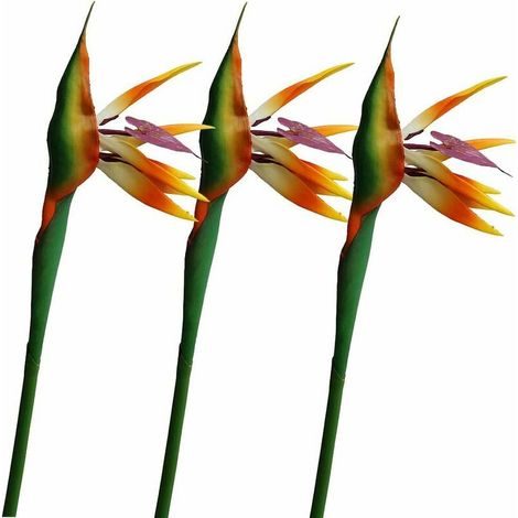 Lot de 3 grands oiseaux de paradis artificiels pour la maison ou le bureau 81 cm couleur coucher de soleil (1/5)