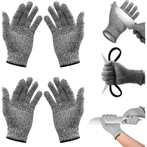 2 Paires Gants Anti Coupure, Gants Résistants aux Coupures, Gant Anti Coupure Cuisine de Protection de Niveau 5, Gants Ambidextres Anti-Coupures, Gants de Travail Résistants pour Enfants