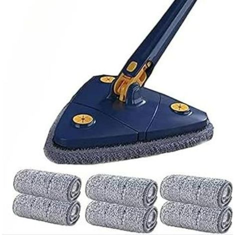 Balai Essoreur Rotatif pour Un Nettoyage À 360° des Sols, Murs Et Plafonds (Blue+5 Chiffons) (1/5)