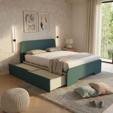 Letto matrimoniale 160x200 con testate sagomate e cassettoni - Verde Petrolio (1/5)