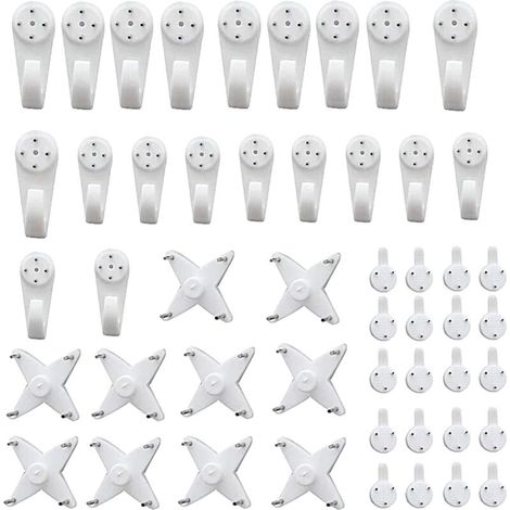 Lot de 50 crochets de suspension pour murs et cloisons rigides, pour suspendre des objets.
