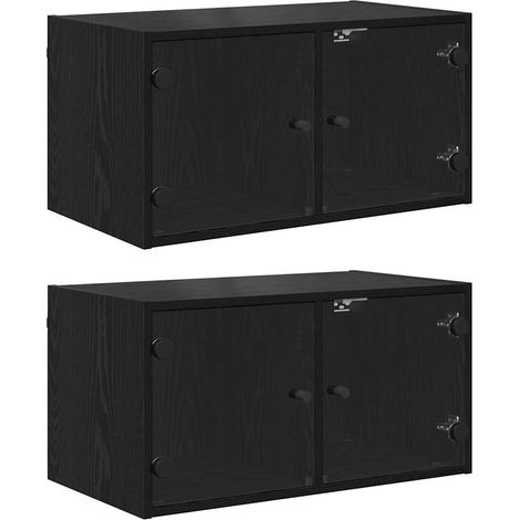 Cabinets muraux Montage mural 2 pcs Chêne noir 68 x 37 x 35 cm (1/5)