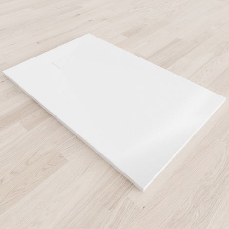 SMC Duschwanne Duschtasse mit Anti-Rutsch Flach mit Steinoptik Weiss inkl. Ablaufgarnitur 140x90 cm (1/5)