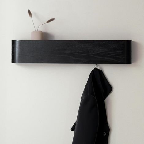 Étagère murale avec crochets dissimulés, bois, noir (1/5)