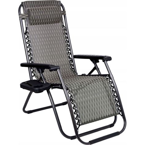 Chaise longue de jardin Orion Zero Gravity, motif chevrons marron (1/5)